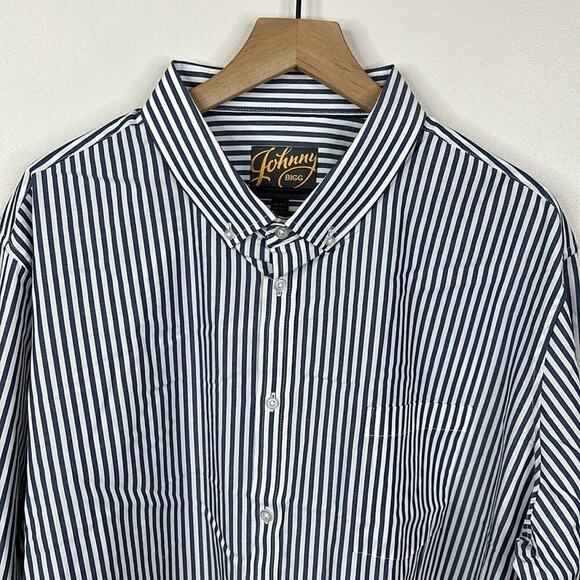 Johnny Bigg Men's Size 2XL Navy White Henshall Striped Button Down Shirt - Picture 2 of 6